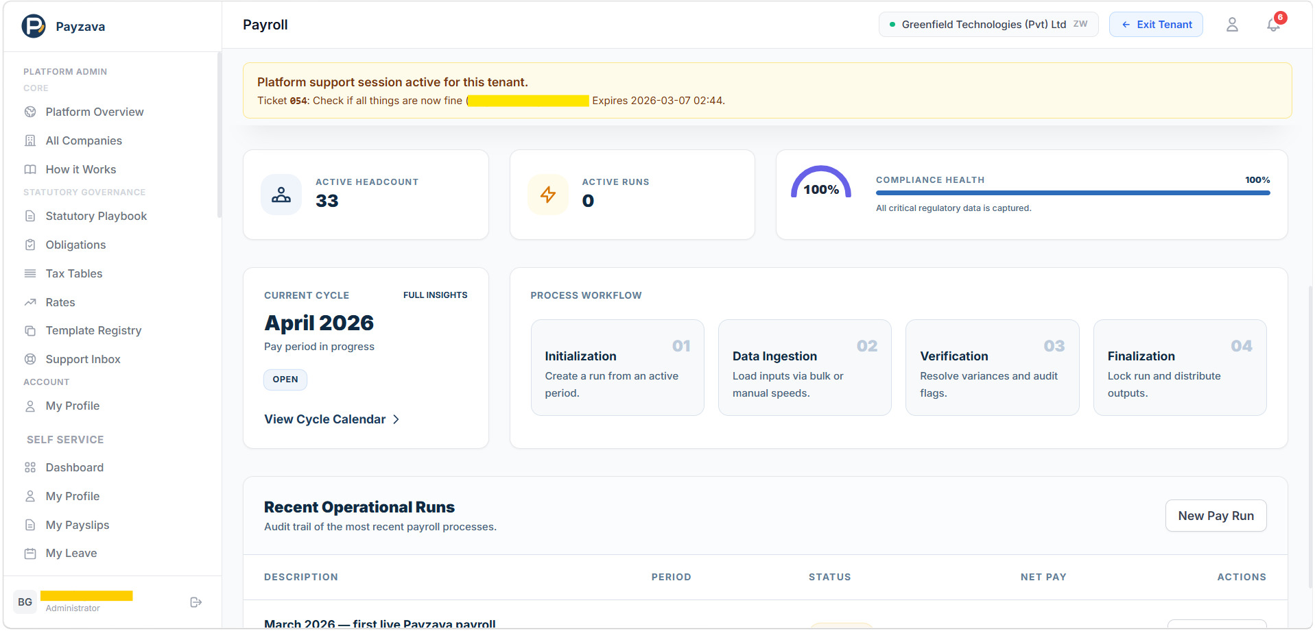 Payroll run workspace
