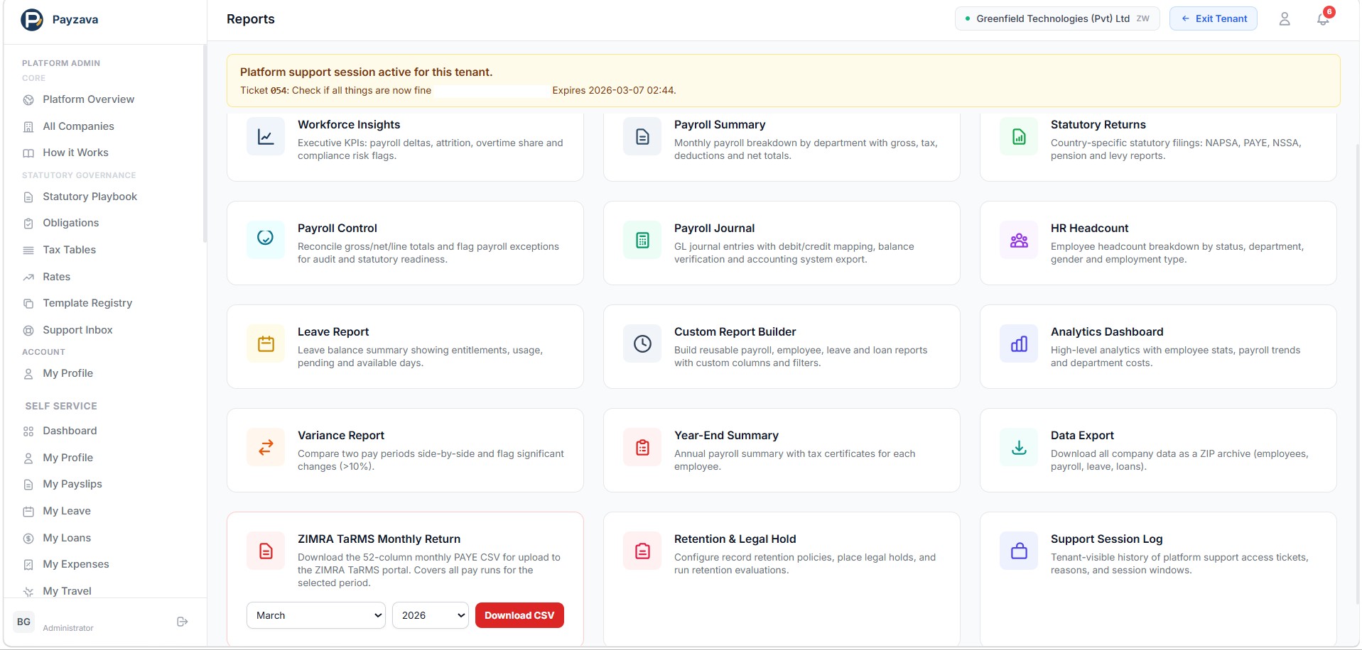 Reports dashboard